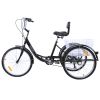 Black Adult Tricycle 6 Speed Three Wheel Cruise Bike Trike 24' with Large Size Basket 3-Wheeled Men Women Cruise Tri Bike for Recreation Shopping Exer