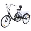 Black Adult Tricycle 6 Speed Three Wheel Cruise Bike Trike 24' with Large Size Basket 3-Wheeled Men Women Cruise Tri Bike for Recreation Shopping Exer