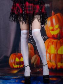 Halloween Black Over-the-knee Printed Skull Thigh High Socks (Option: White-Free Size)