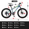 S24109 Elecony 24 Inch Fat Tire Bike Adult/Youth Full Shimano 7 Speeds Mountain Bike, Dual Disc Brake, High-Carbon Steel Frame, Front Suspension, Moun