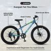 S24109 Elecony 24 Inch Fat Tire Bike Adult/Youth Full Shimano 7 Speeds Mountain Bike, Dual Disc Brake, High-Carbon Steel Frame, Front Suspension, Moun